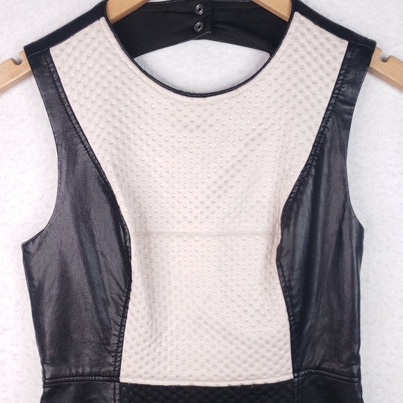 RACHEL Rachel Roy Textured A Line Skater Faux Leather Trim Scuba Dress - Picture 4 of 16